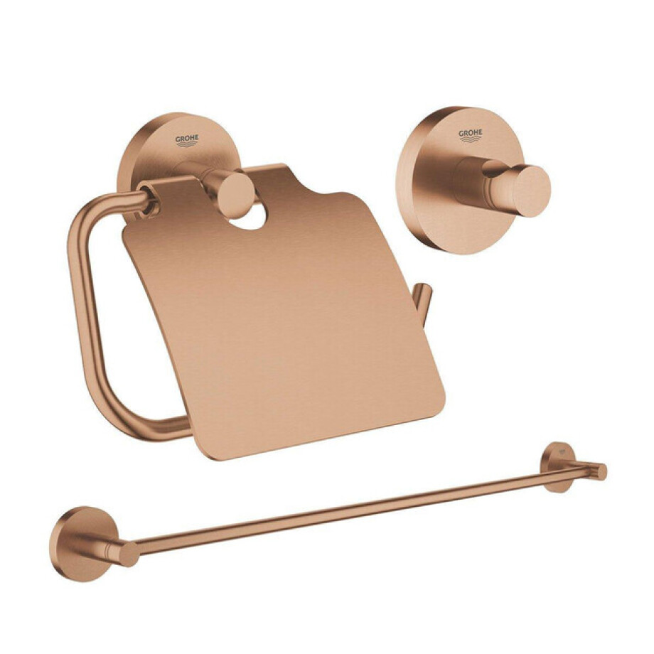 GROHE Essentials accessoireset 3-delig met handdoekhouder, handdoekhaak en toiletrolhouder met klep Brushed warm sunset sw98979/sw99003/sw99019/ afbeelding 1