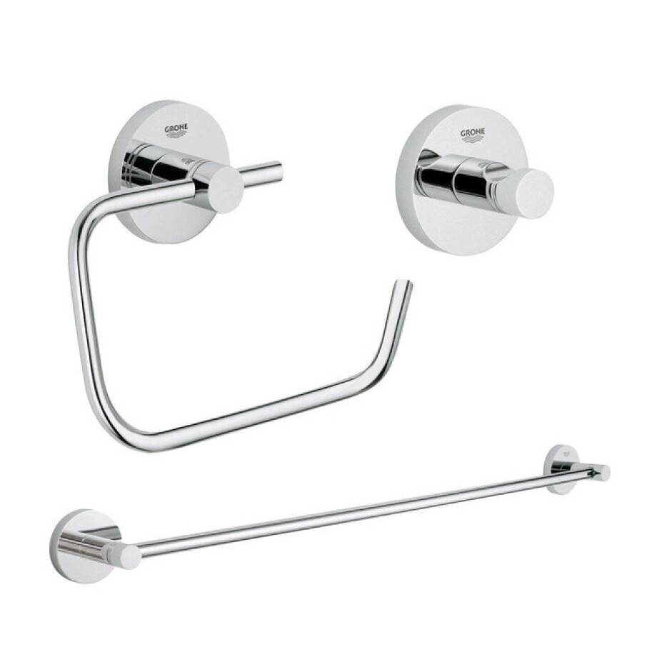 GROHE Essentials accessoireset 3-delig met handdoekhouder, handdoekhaak en toiletrolhouder zonder klep chroom 0438131/0438129/0438143/ afbeelding 1