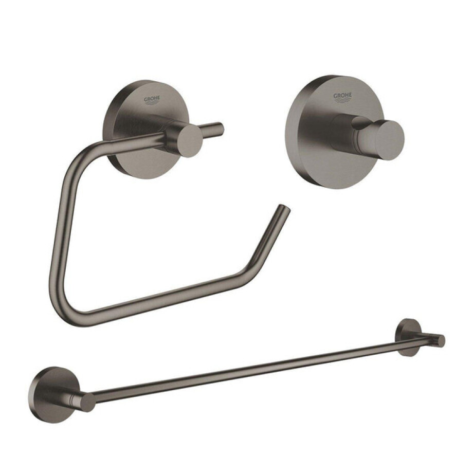 GROHE Essentials accessoireset 3-delig met handdoekhouder, handdoekhaak en toiletrolhouder zonder klep brushed hard graphite sw98977/sw99001/sw99025/ afbeelding 1