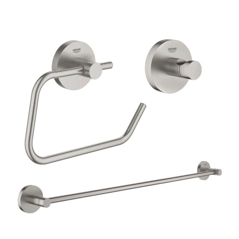 GROHE Essentials accessoireset 3-delig met handdoekhouder, handdoekhaak en toiletrolhouder zonder klep super steel sw97637/sw97640/sw97648/ afbeelding 1