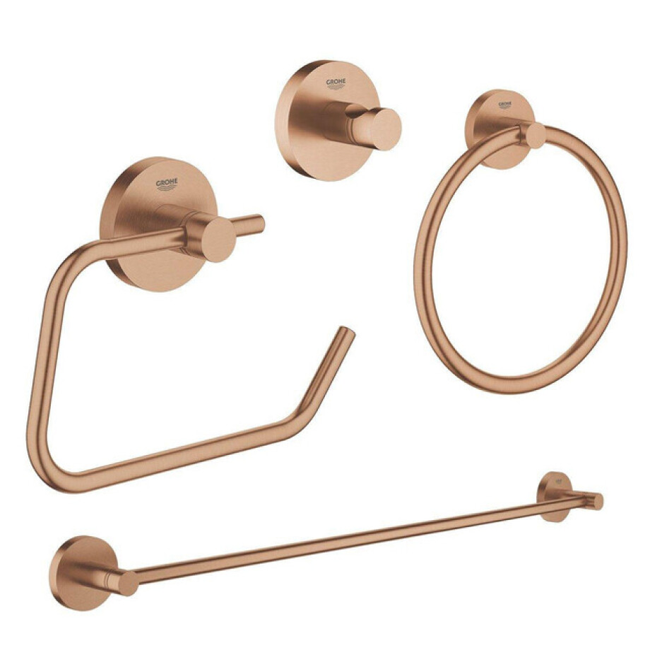 GROHE Essentials accessoireset 4-delig met handdoekring, handdoekhouder, handdoekhaak en toiletrolhouder zonder klep brushed warm sunset sw98947/sw98979/sw99003/sw99027/ afbeelding 1