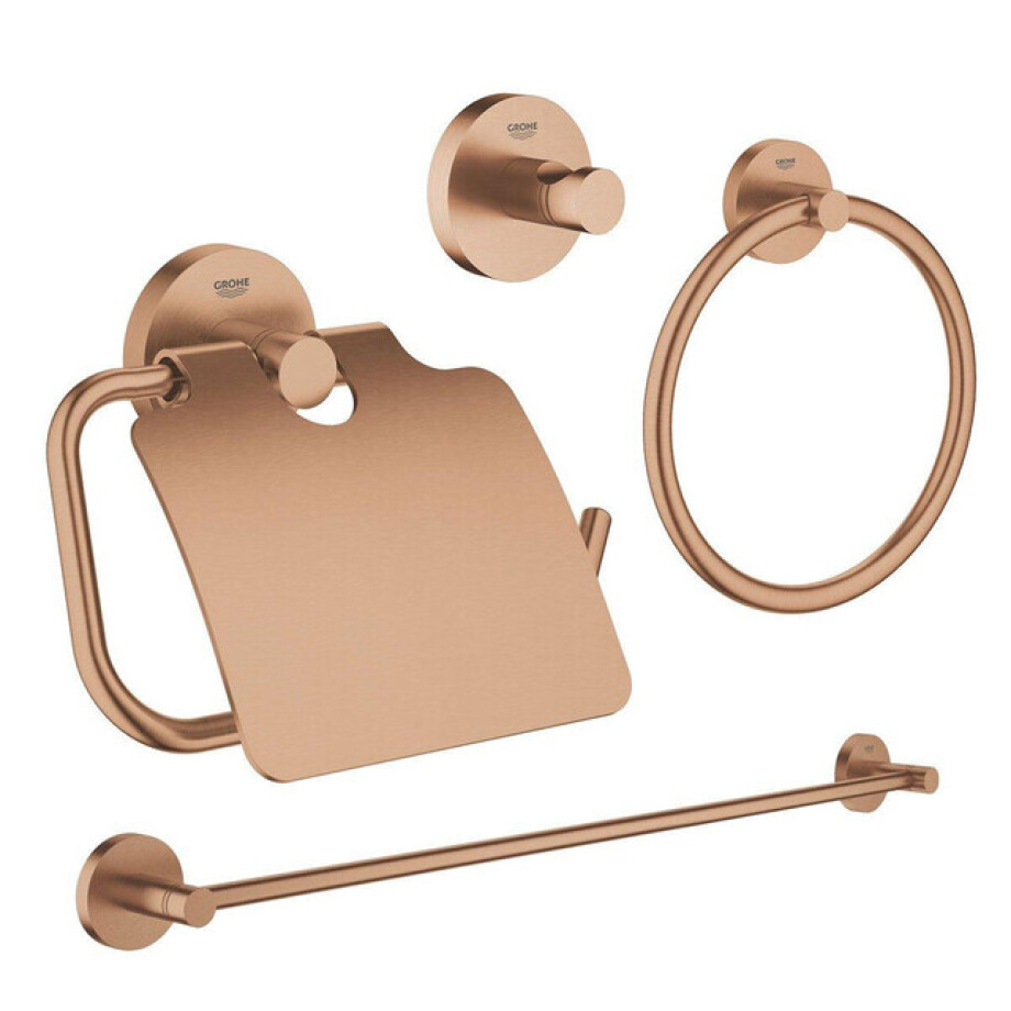 GROHE Essentials accessoireset 4-delig met handdoekring, handdoekhouder, handdoekhaak en toiletrolhouder met klep Brushed warm sunset sw98947/sw98979/sw99003/sw99019/ afbeelding 1