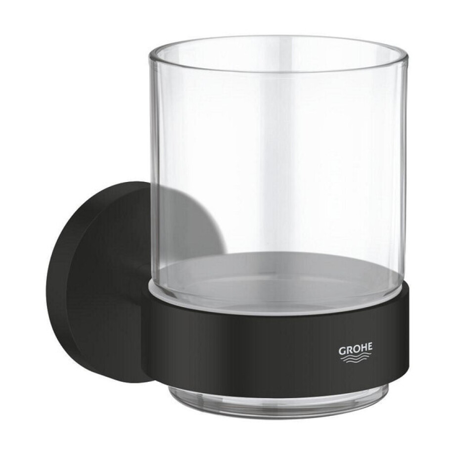 GROHE Essentials Bekerhouder - 10.6x9.9cm - met glas - mat zwart 1022562430 afbeelding 1