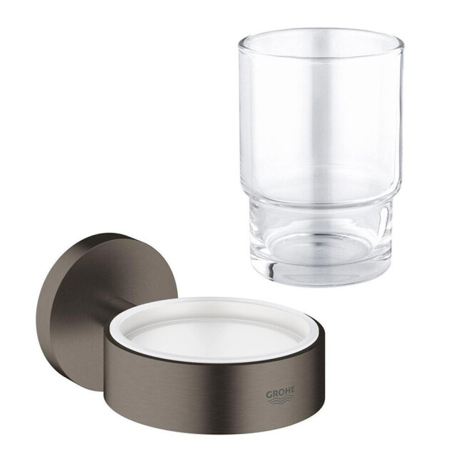 GROHE Essentials Bekerhouder - met glas - wandmontage - brushed hard graphite SW98929 / 0438136 afbeelding 1