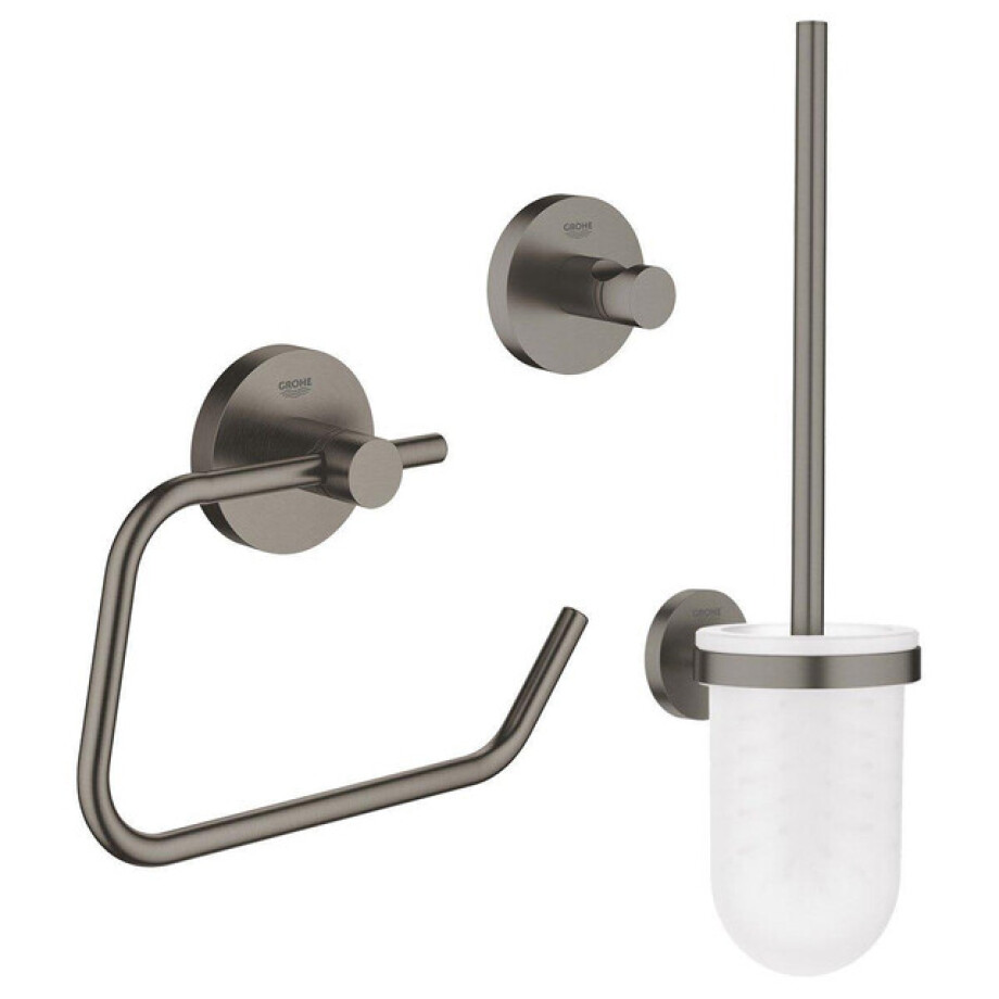 GROHE Essentials Toilet accessoireset 3-delig met toiletborstelhouder, handdoekhaak en toiletrolhouder zonder klep brushed hard graphite sw99001/sw99025/sw99041/ afbeelding 1