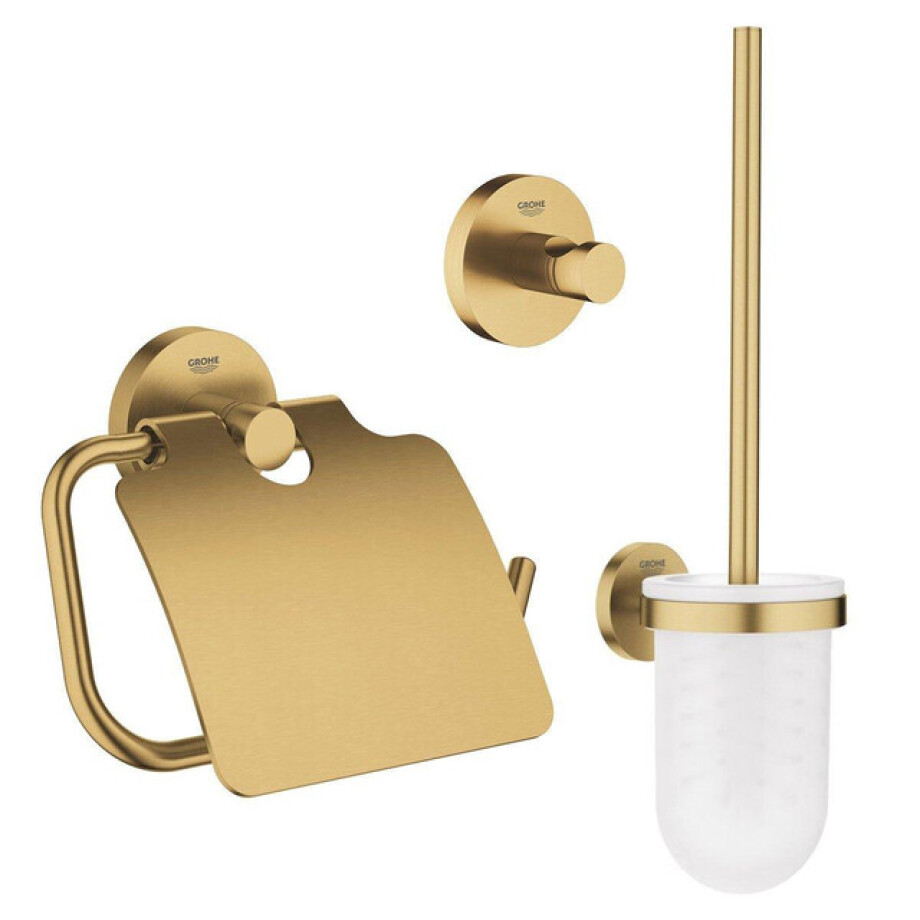 GROHE Essentials Toilet accessoireset 3-delig met toiletborstelhouder, handdoekhaak en toiletrolhouder met klep Brushed cool sunrise sw99005/sw99021/sw99045/ GROHE Essentials Toilet accessoireset 3-delig met toiletborstelhouder, handdoekhaak en toiletrolhouder met klep Brushed cool sunrise sw99005/sw99021/sw99045/ afbeelding 1