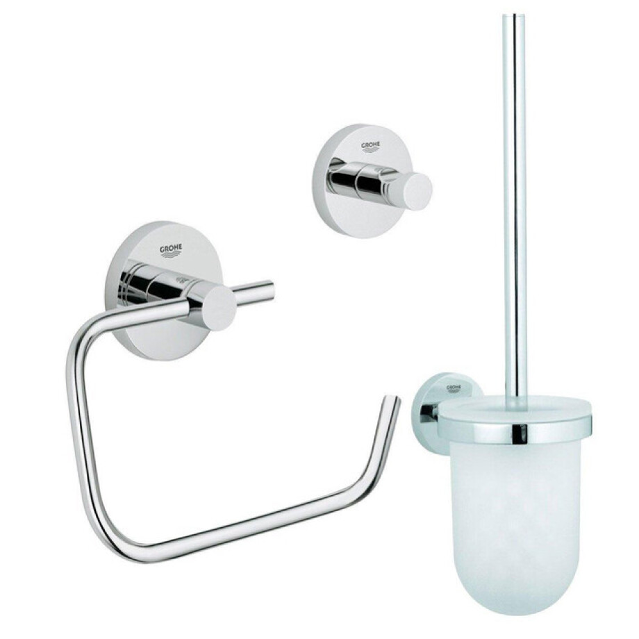 GROHE Essentials Toilet accessoireset 3-delig met toiletborstelhouder, handdoekhaak en toiletrolhouder zonder klep chroom 0438129/0438143/0438137/ afbeelding 1