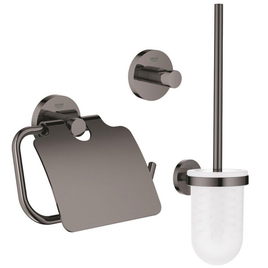 GROHE Essentials Toilet accessoireset 3-delig met toiletborstelhouder, handdoekhaak en toiletrolhouder met klep hard graphite sw99000/sw99016/sw99040/ afbeelding 1