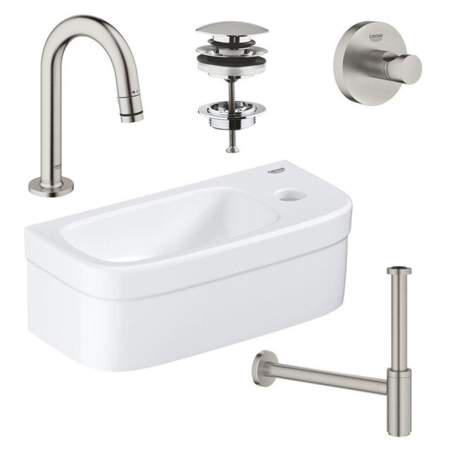 GROHE Euro fonteinset 37x18cm 1 kraangat zonder overloop gebogen super steel kraan sifon afvoerplug handdoekhaak fontein Rechthoek wit sw97640/sw197129/sw228380/sw438965/sw444108/ GROHE Euro fonteinset 37x18cm 1 kraangat zonder overloop gebogen super steel kraan sifon afvoerplug handdoekhaak fontein Rechthoek wit sw97640/sw197129/sw228380/sw438965/sw444108/ afbeelding 1