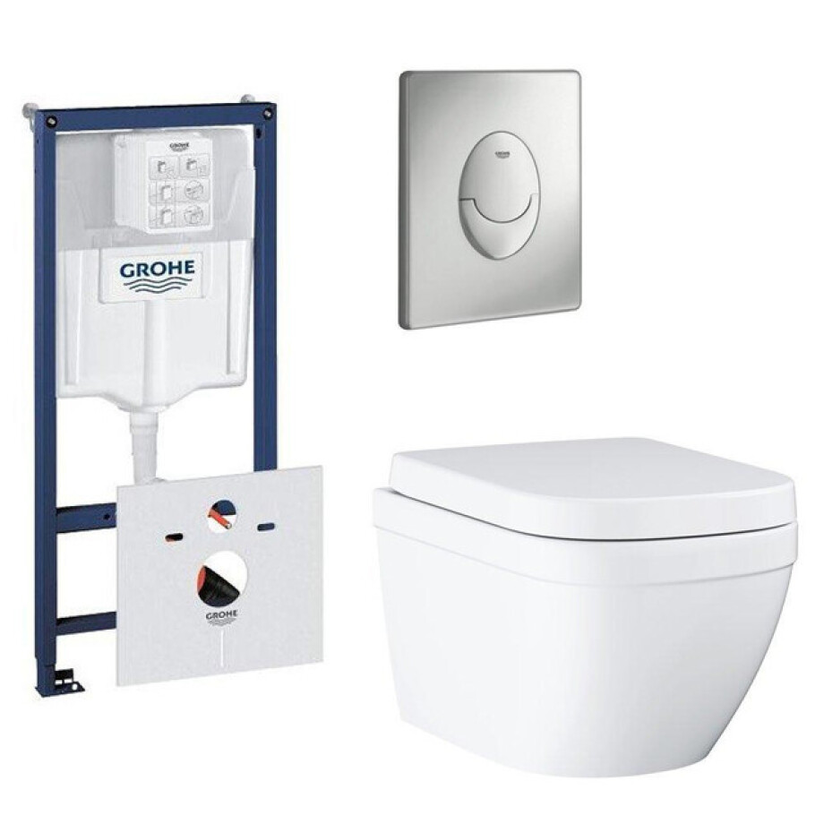 GROHE Euro toiletset compact met spoelrandloos en diepspoel inclusief inbouwreservoir en bedieningspaneel mat chroom 0729121/0729205/sw420164/ afbeelding 1