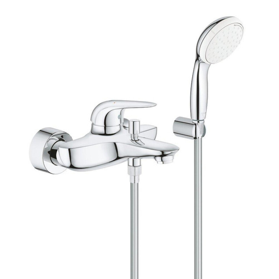 GROHE Eurostyle New badkraan met omstel met koppelingen met douchegarnituur met gesloten greep chroom/wit 2372930a afbeelding 1