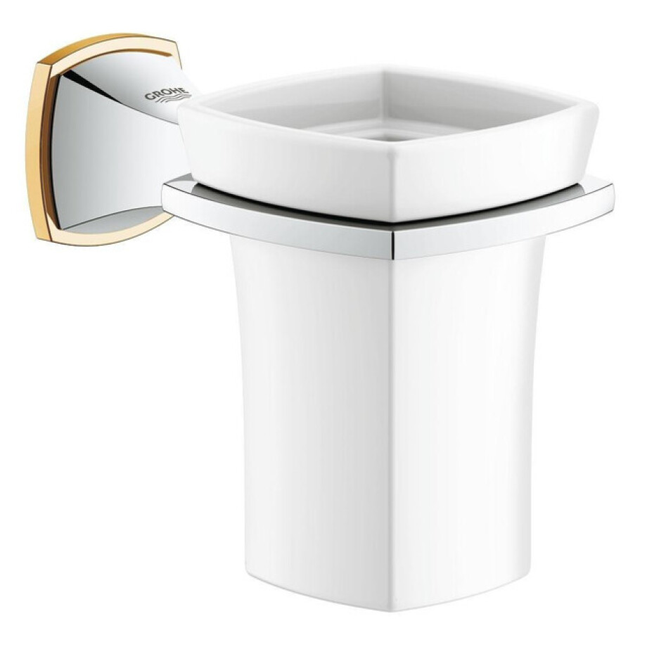 GROHE Grandera Bekerhouder - 10.2x12.7x4.5cm - met glas - chroom/goud 40626IG0 afbeelding 1