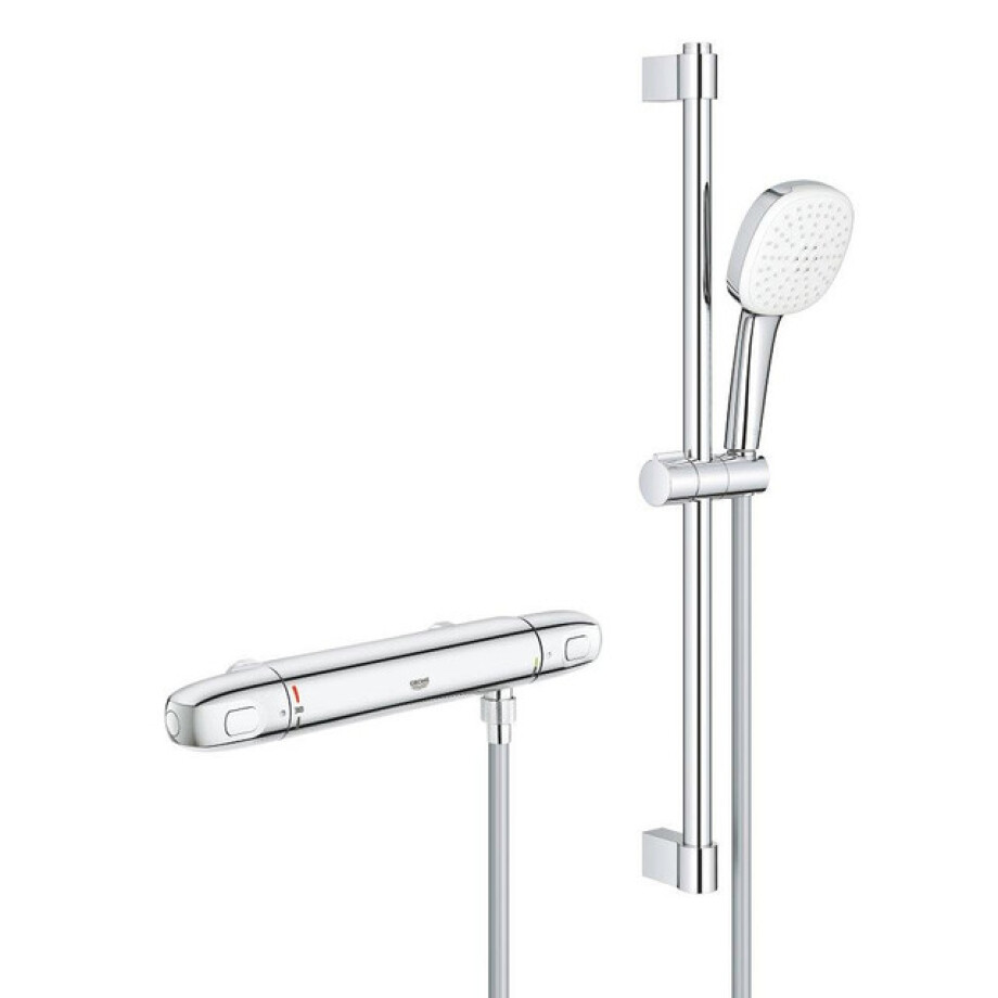 GROHE Grohtherm 1000 Doucheset - thermostatische douchekraan - HOH=15cm - met glijstangset - 60cm - vierkante handdouche - 2 straalsoorten - gladde doucheslang - chroom 34819005 GROHE Grohtherm 1000 Doucheset - thermostatische douchekraan - HOH=15cm - met glijstangset - 60cm - vierkante handdouche - 2 straalsoorten - gladde doucheslang - chroom 34819005 afbeelding 1