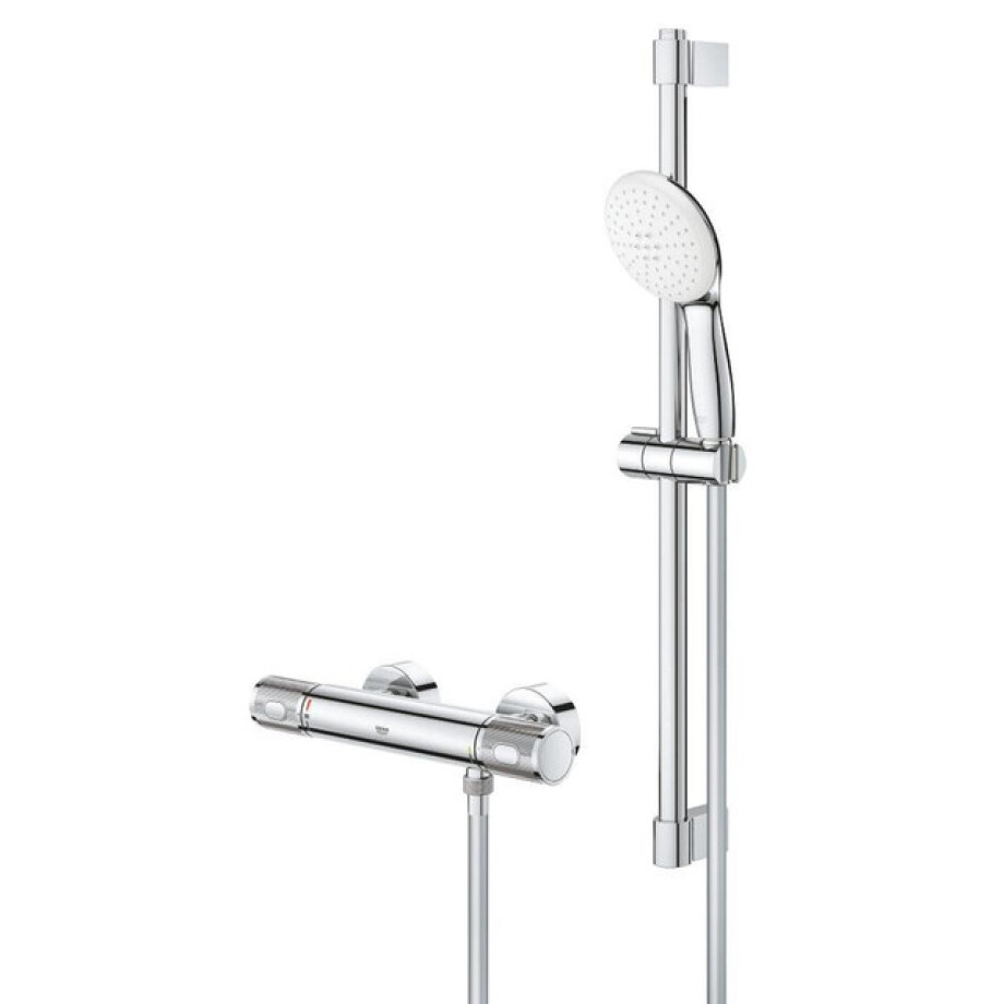 GROHE Grohtherm 1000 Performance Doucheset - thermostatische douchekraan - met rozetten - met glijstangset - 60cm - ronde handdouche - 2 straalsoorten - gladde doucheslang - chroom 34834001 afbeelding 1