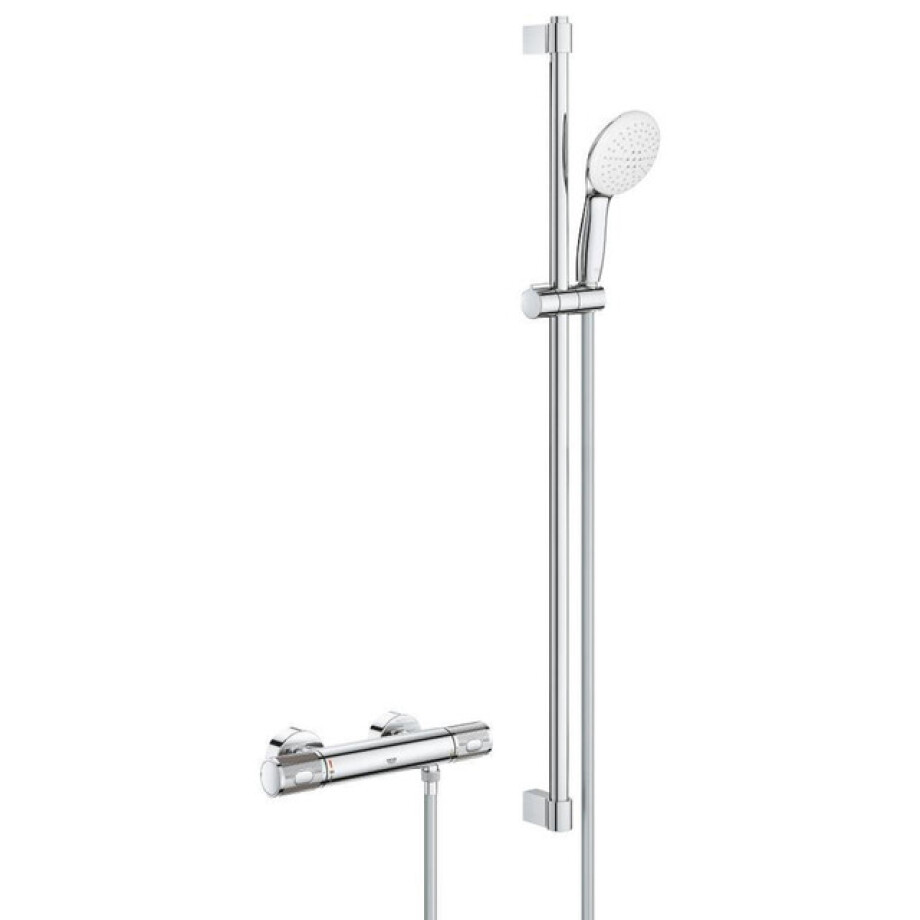 GROHE Grohtherm 1000 Performance Doucheset - thermostatische douchekraan - met rozetten - met glijstangset - 90cm - ronde handdouche - 2 straalsoorten - gladde doucheslang - chroom 34835001 afbeelding 1