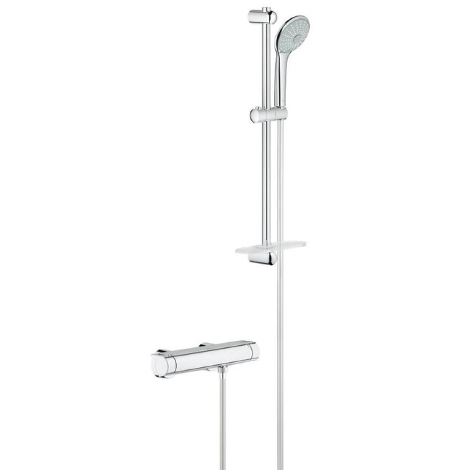 GROHE Grohtherm 2000 Doucheset - thermostatische douchekraan - met glijstangset - 60cm - ronde handdouche - 3 straalsoorten - gladde doucheslang - met zeepschaal - chroom 34195001 afbeelding 1