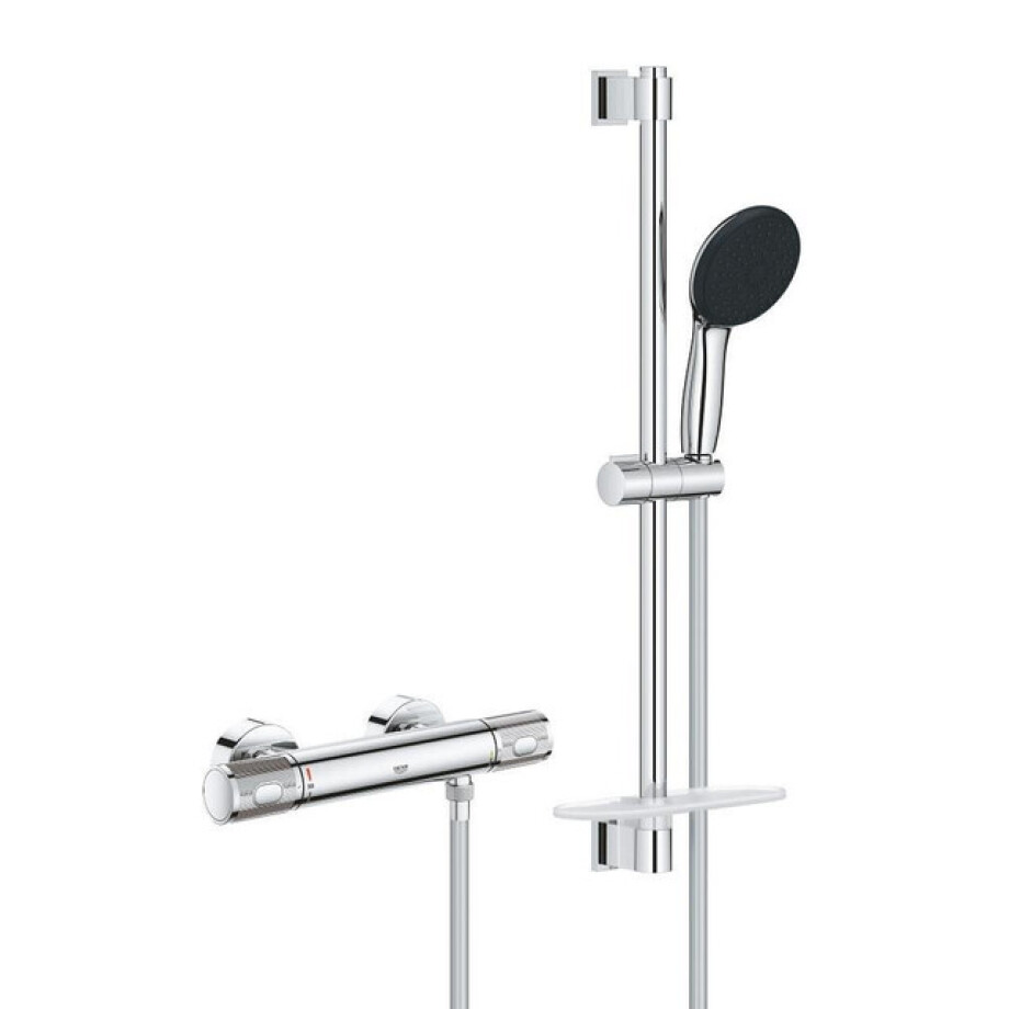 GROHE Precision Feel Doucheset - thermostatische kraan - met glijstangset - 60cm - ronde handdouche - 3 straalsoorten - gladde doucheslang - chroom 34791001 GROHE Precision Feel Doucheset - thermostatische kraan - met glijstangset - 60cm - ronde handdouche - 3 straalsoorten - gladde doucheslang - chroom 34791001 afbeelding 1