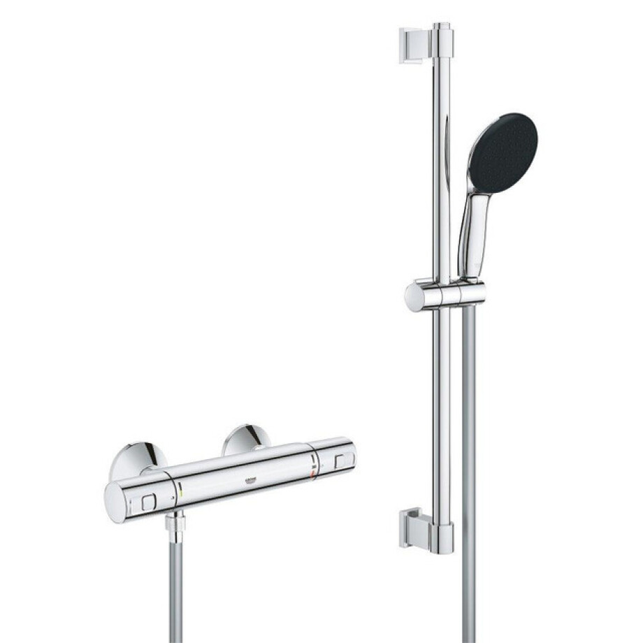 GROHE Precision Start Doucheset - thermostatische douchekraan - met glijstangset - 60cm - ronde handdouche - 1 straalsoort - gladde doucheslang - chroom 34597001 afbeelding 1