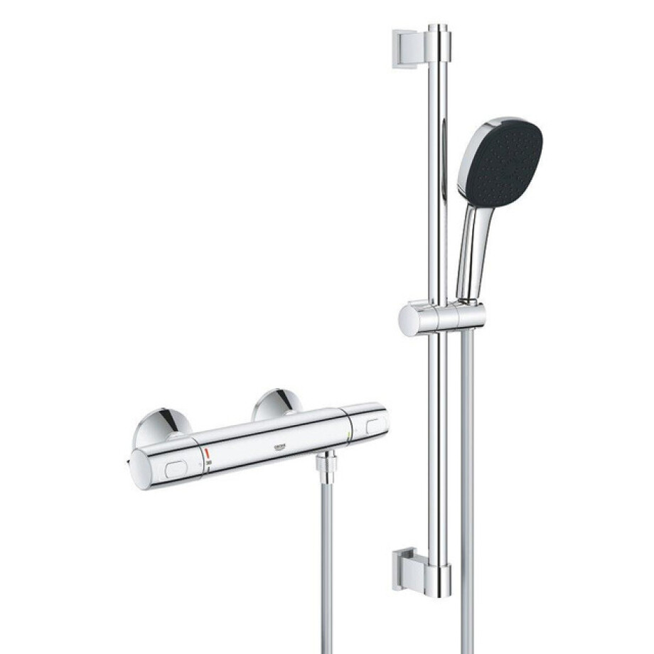 GROHE Precision Trend Doucheset - thermostatische douchekraan - met glijstangset - 60cm - vierkante handdouche - 1 straalsoort - gladde doucheslang - chroom 34237003 GROHE Precision Trend Doucheset - thermostatische douchekraan - met glijstangset - 60cm - vierkante handdouche - 1 straalsoort - gladde doucheslang - chroom 34237003 afbeelding 1