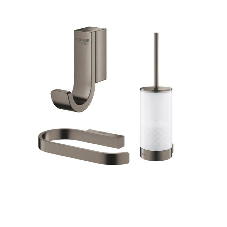 Grohe Selection Toiletaccessoires - closethouder - zonder klep - closetborstelset - handdoekhaak - hard graphite geborsteld (antraciet) SW444311/SW444378/SW444153 Grohe Selection Toiletaccessoires - closethouder - zonder klep - closetborstelset - handdoekhaak - hard graphite geborsteld (antraciet) SW444311/SW444378/SW444153 afbeelding 1