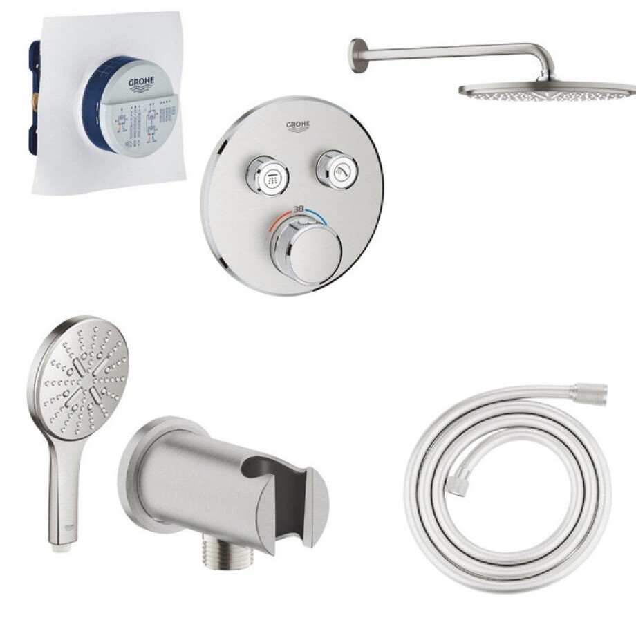 Grohe SmartControl Doucheset - inbouwthermostaat - inbouwbox - hoofddouche - handdouche - handdouchehouder - doucheslang - supersteel brushed SW225095/SW105953/SW73276/SW472426/SW1077407/SW862 afbeelding 1
