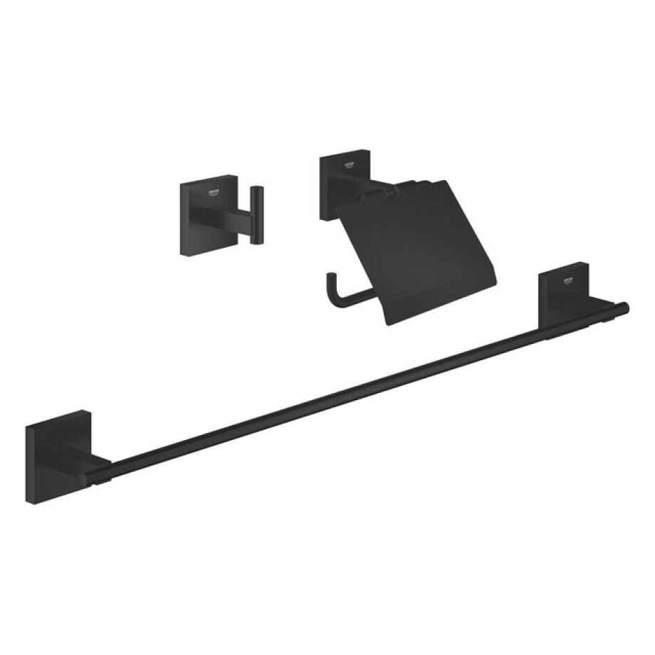 GROHE Start Cube QuickFix Accessoireset 3-delig - toiletrolhouder - met klep - handdoekhaak - handdoekhouder - 60cm - matte black 411242430 GROHE Start Cube QuickFix Accessoireset 3-delig - toiletrolhouder - met klep - handdoekhaak - handdoekhouder - 60cm - matte black 411242430 afbeelding 1