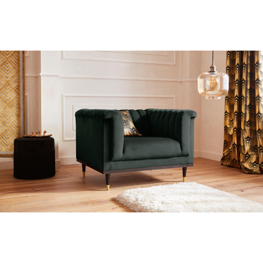 Guido Maria Kretschmer Home&Living Fauteuil Chamby met houten rand onder en stiksels bij de leuning afbeelding 1