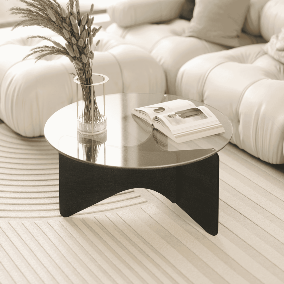 Umbra Ronde Salontafel 'Madera' Eucalyptushout en glas, 87cm, kleur Zwart afbeelding 1