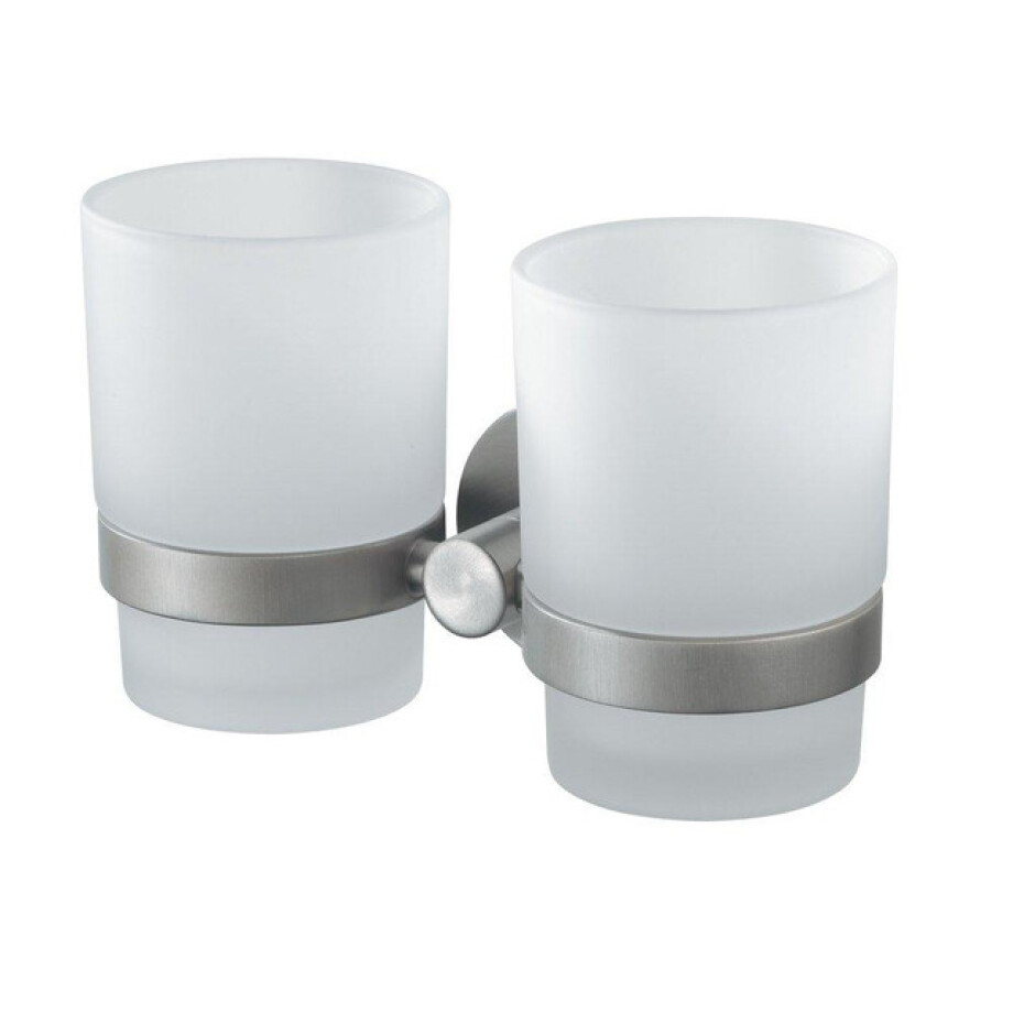 Haceka Kosmos Dubbele Bekerhouder - glas - mat chroom 1208639 afbeelding 1