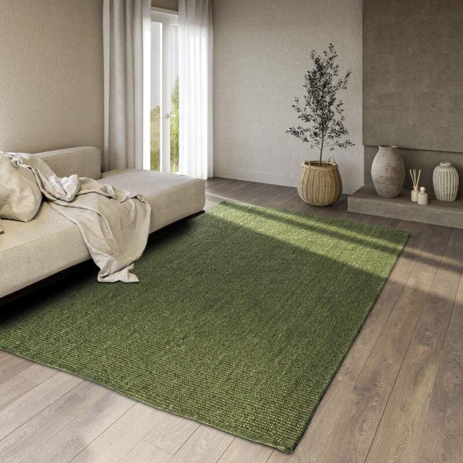 Handgeweven Jute Vloerkleed Rosalie - Groen 170x120cm - Jute - Dekbed-Discounter.nl Handgeweven Jute Vloerkleed Rosalie - Groen 170x120cm - Jute - Dekbed-Discounter.nl afbeelding 1