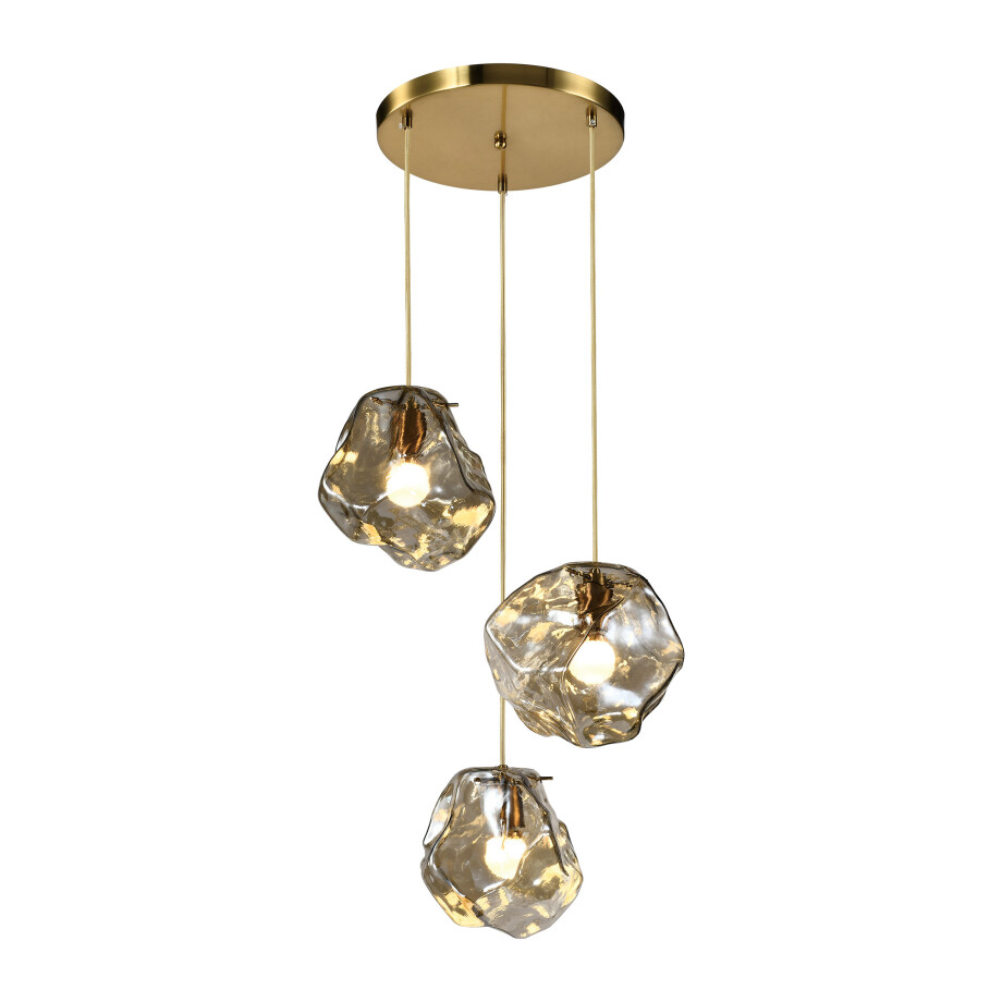 QUVIO Hanglamp ice cubes - 3 lichts - Metaal - Glas - Amber afbeelding 1