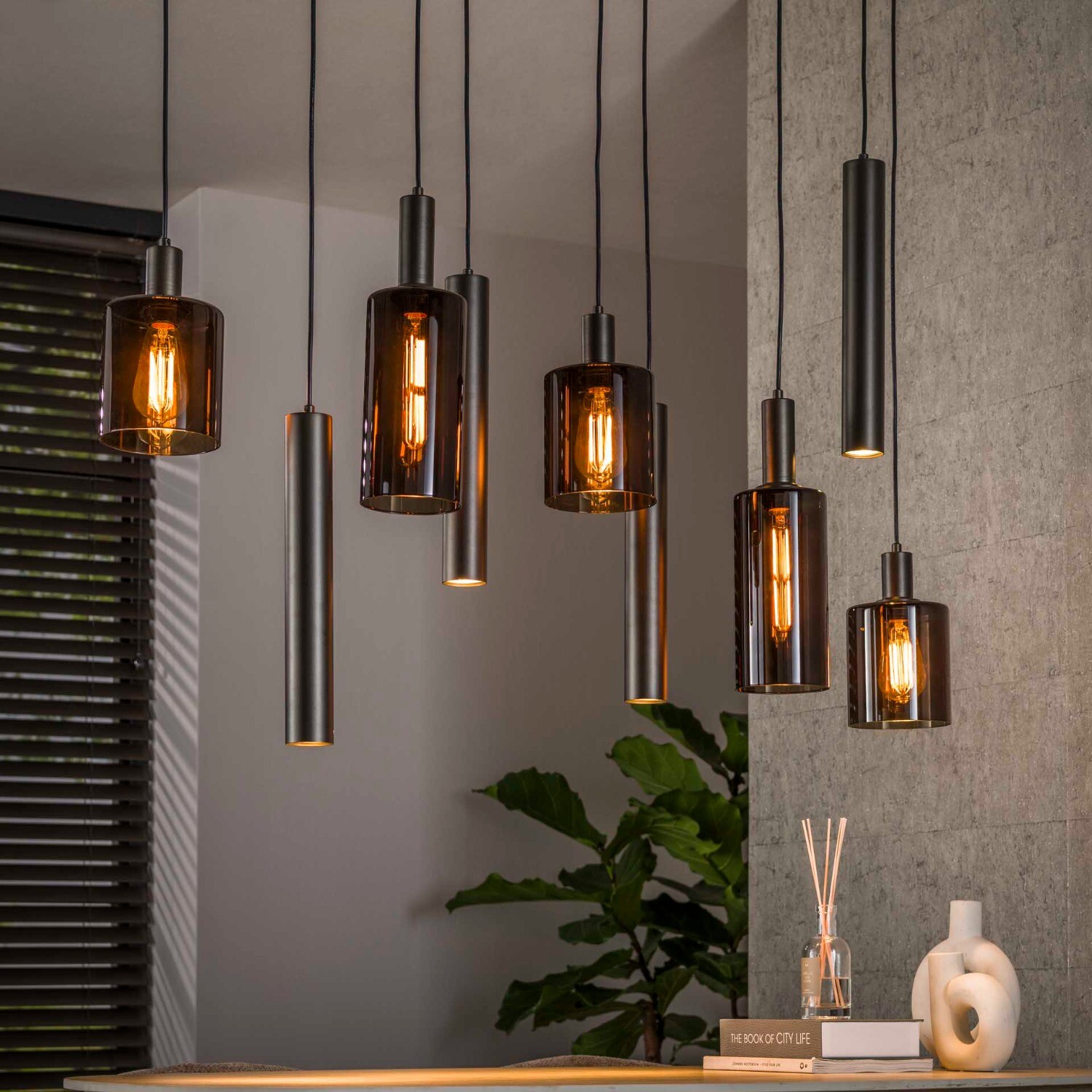 Hanglamp Sepiora 5+4 lichts bruin afbeelding 1