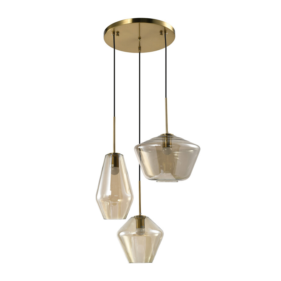 QUVIO Hanglamp verschillende kappen - 3 lichts - Metaal - Glas - Bruin afbeelding 1