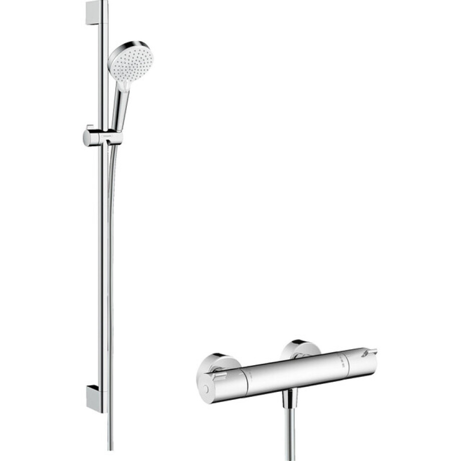 Hansgrohe Crometta opbouw douchesysteem Vario met 1001 CL thermostaat en glijstang 90 cm wit/chroom 27813400 Hansgrohe Crometta opbouw douchesysteem Vario met 1001 CL thermostaat en glijstang 90 cm wit/chroom 27813400 afbeelding 1