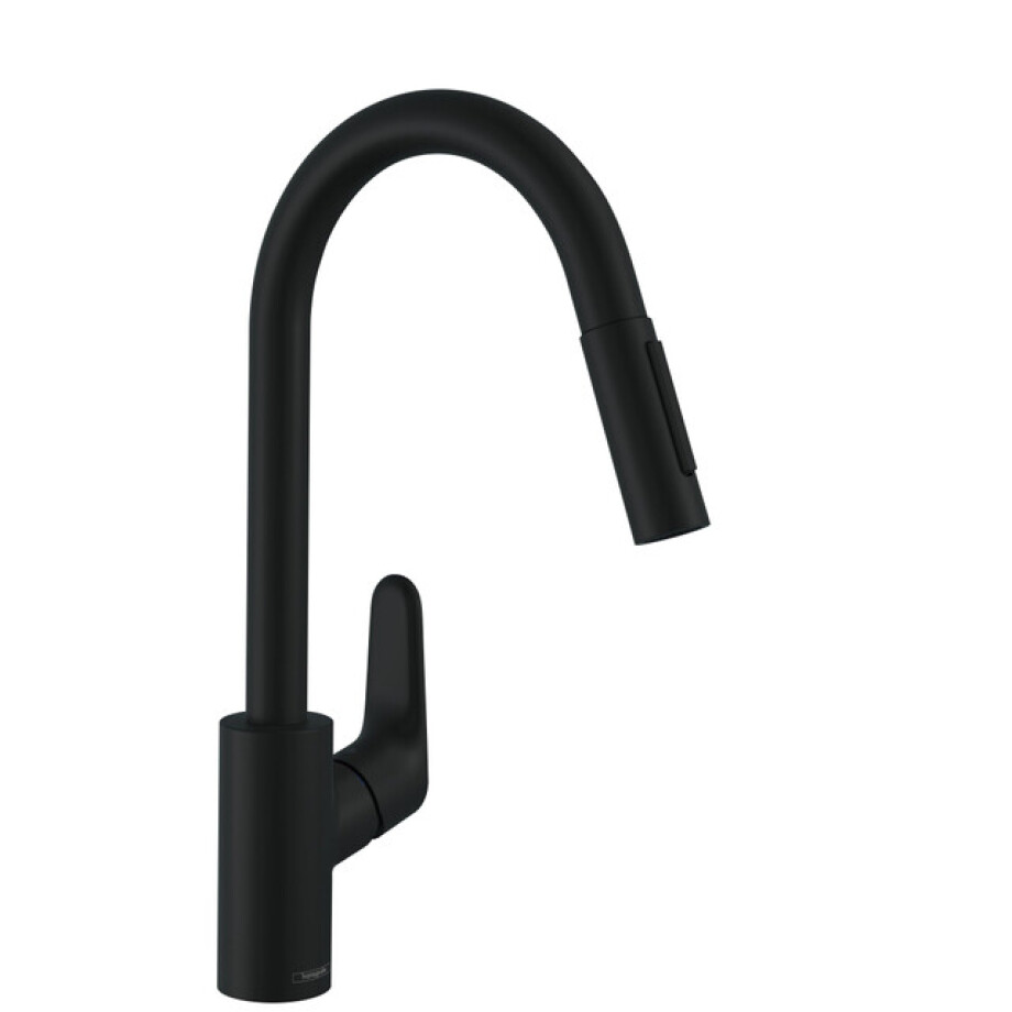 Hansgrohe Focus 1-gats keukenkraan 240 m. uittrekbare vuistdouche m. normale en douchestraal mat zwart 31815670 Hansgrohe Focus 1-gats keukenkraan 240 m. uittrekbare vuistdouche m. normale en douchestraal mat zwart 31815670 afbeelding 1