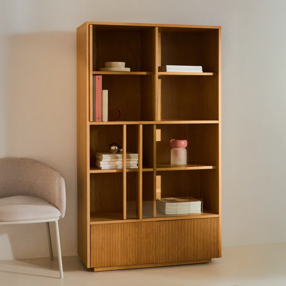 Kave Home Vitrinekast 'Helvine' Eiken en glas, 174 x 100cm afbeelding 
