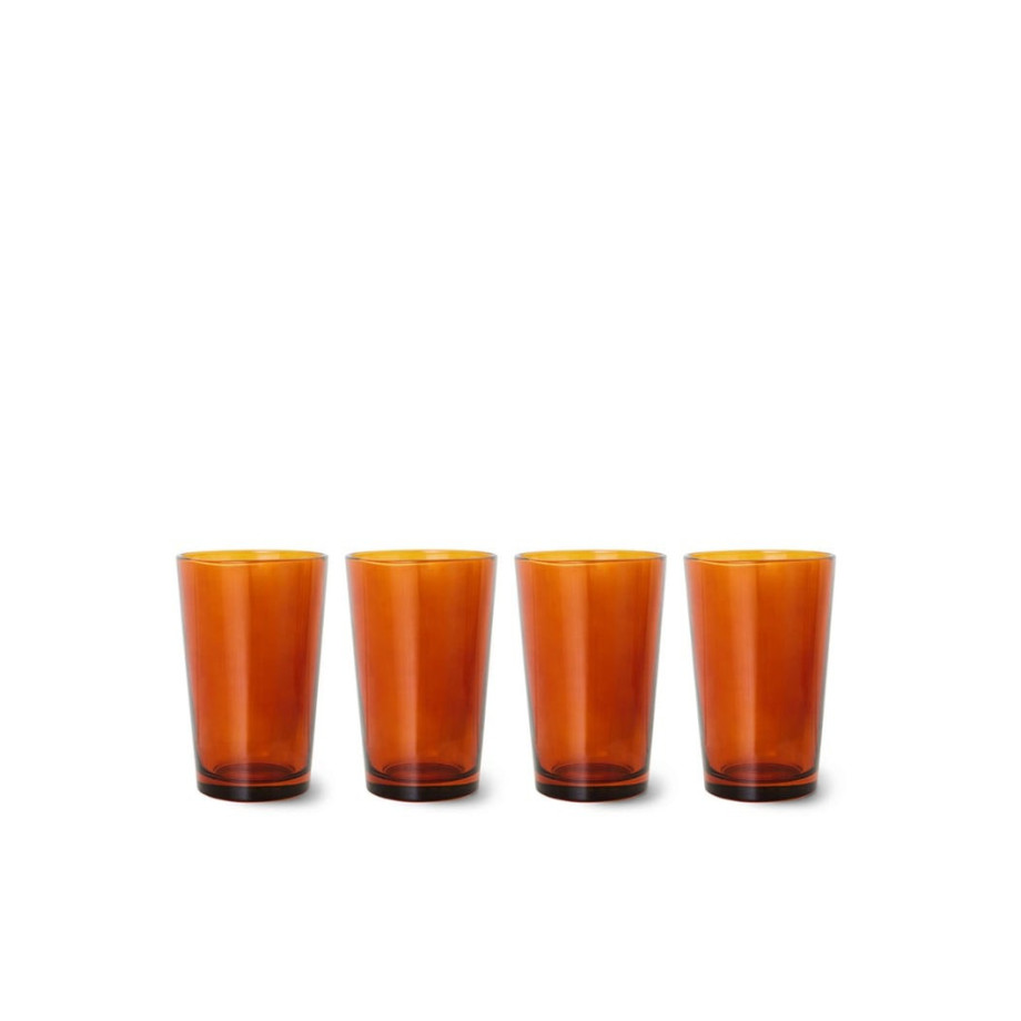 HKliving 70's Amber brown theeglas 20 cl set van 4 afbeelding 1