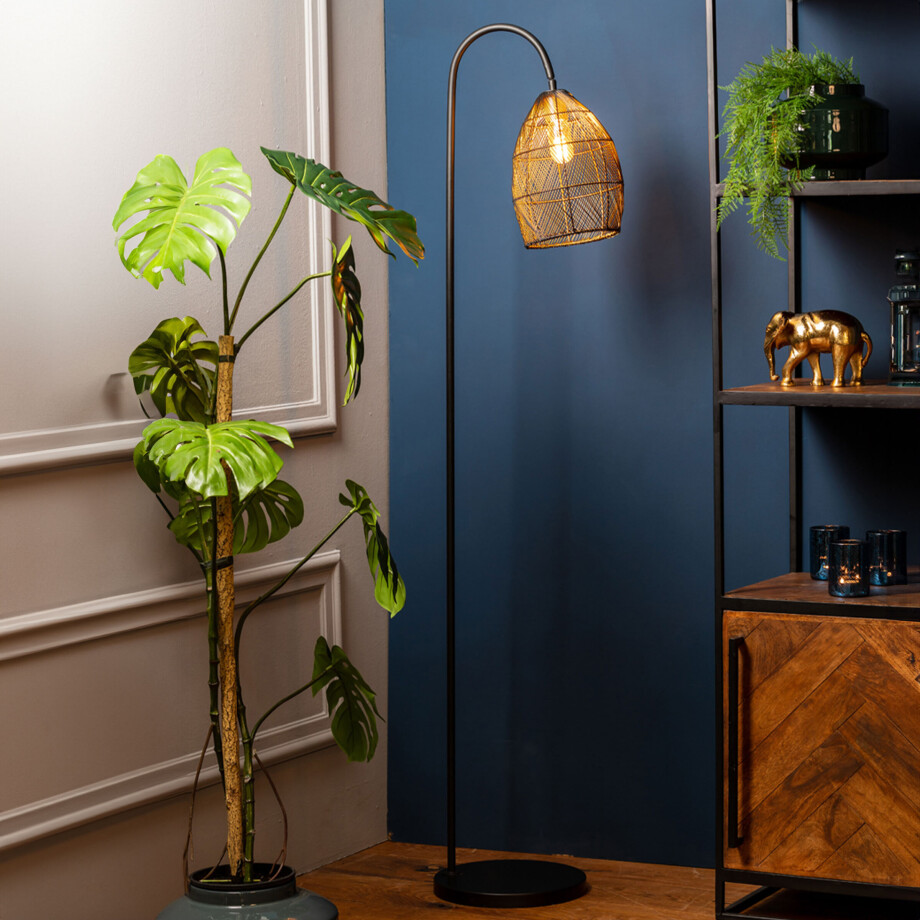 Light & Living Vloerlamp 'Meya', mat zwart+goud Light & Living Vloerlamp 'Meya', mat zwart+goud afbeelding 1