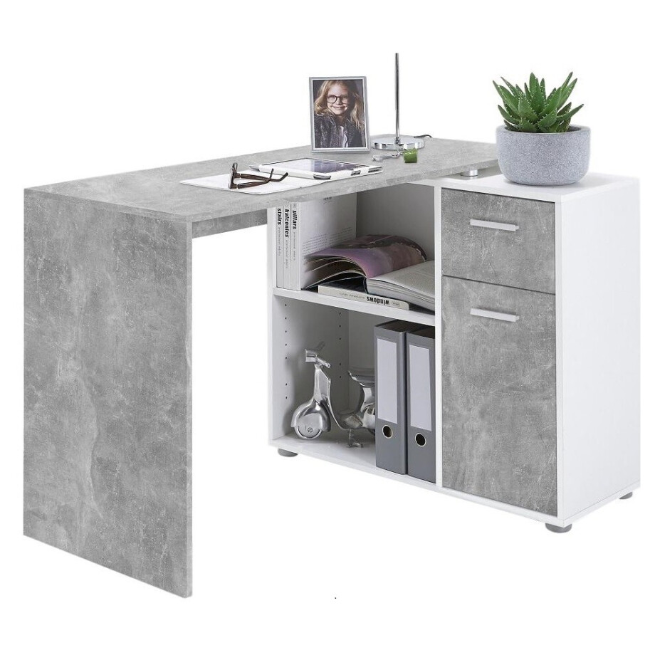 Hoekbureau Albert 117 cm breed in grijs beton met wit afbeelding 1