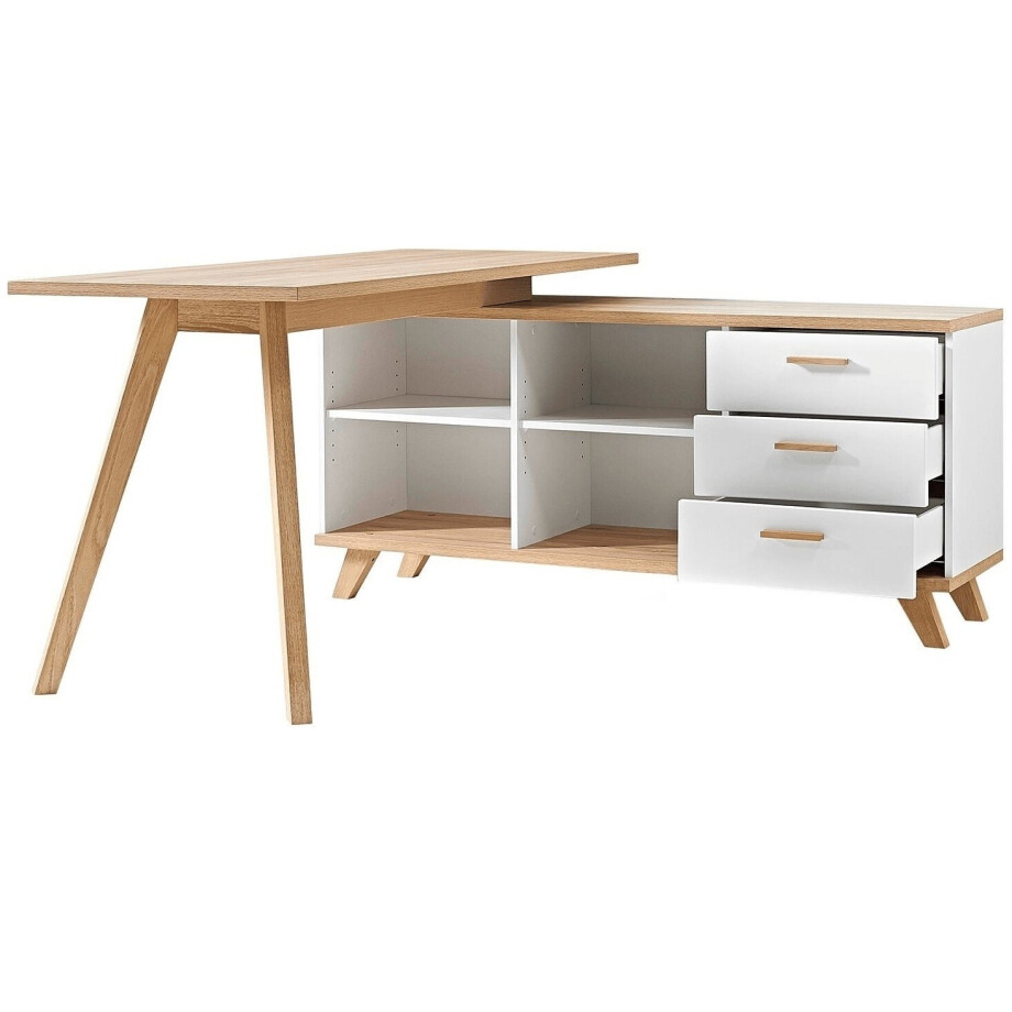 Hoekbureau Oslo 145 cm breed in wit met sanremo eiken Hoekbureau Oslo 145 cm breed in wit met sanremo eiken afbeelding 1