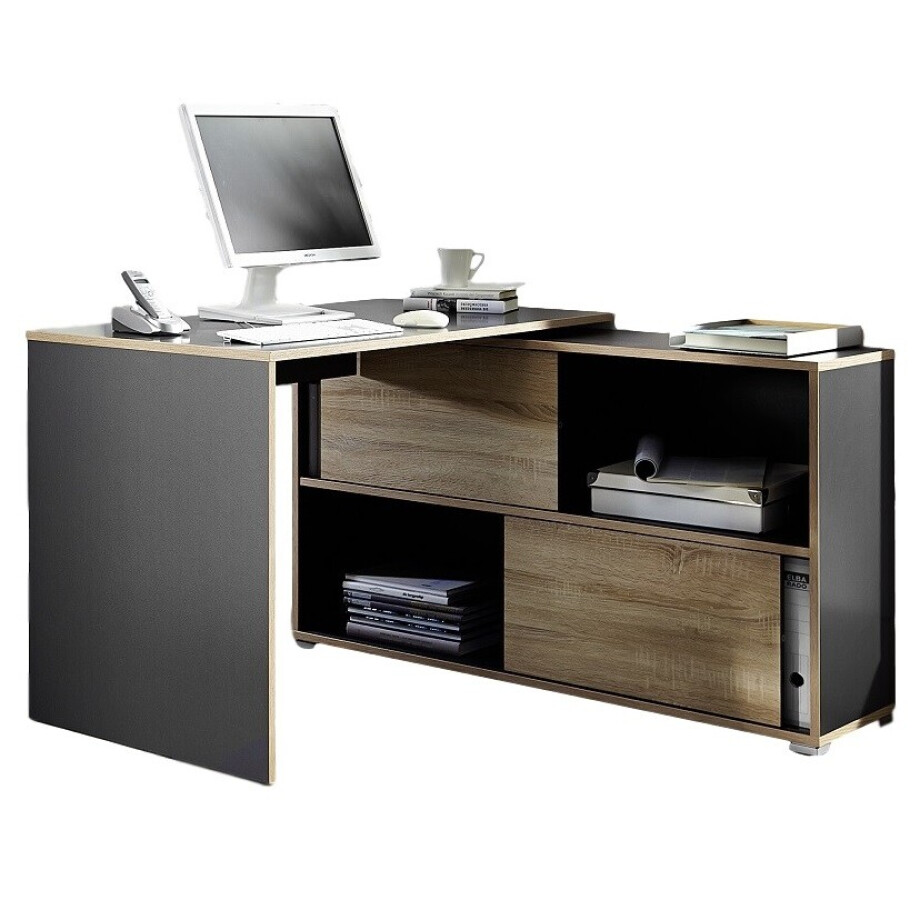 Hoekbureau Slide 120 cm breed in antraciet met eiken Hoekbureau Slide 120 cm breed in antraciet met eiken afbeelding 1