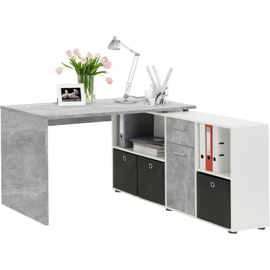 Hoekbureau Trex 136 cm breed grijs beton met wit afbeelding 1