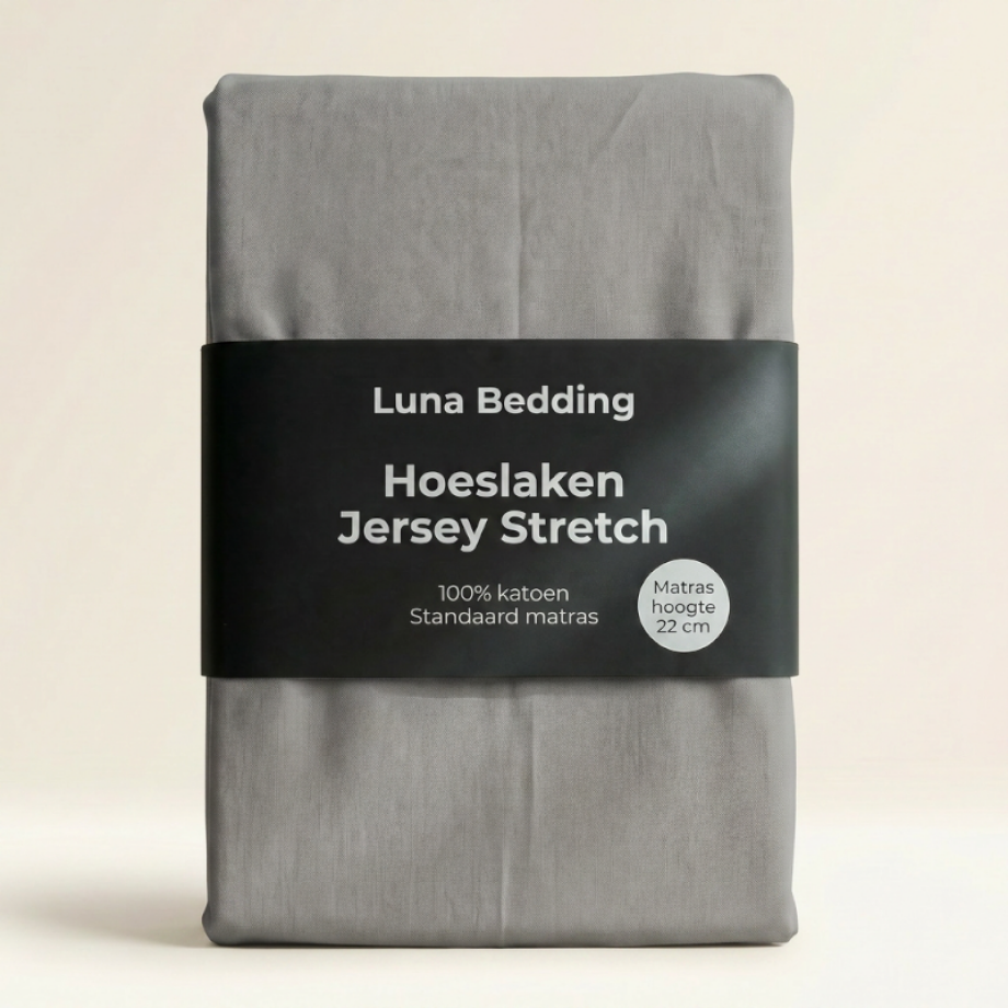 Hoeslaken - Jersey Stretch - Grijs - 160x200cm - Grijs - Luna Bedding - Dekbed-Discounter.nl afbeelding 