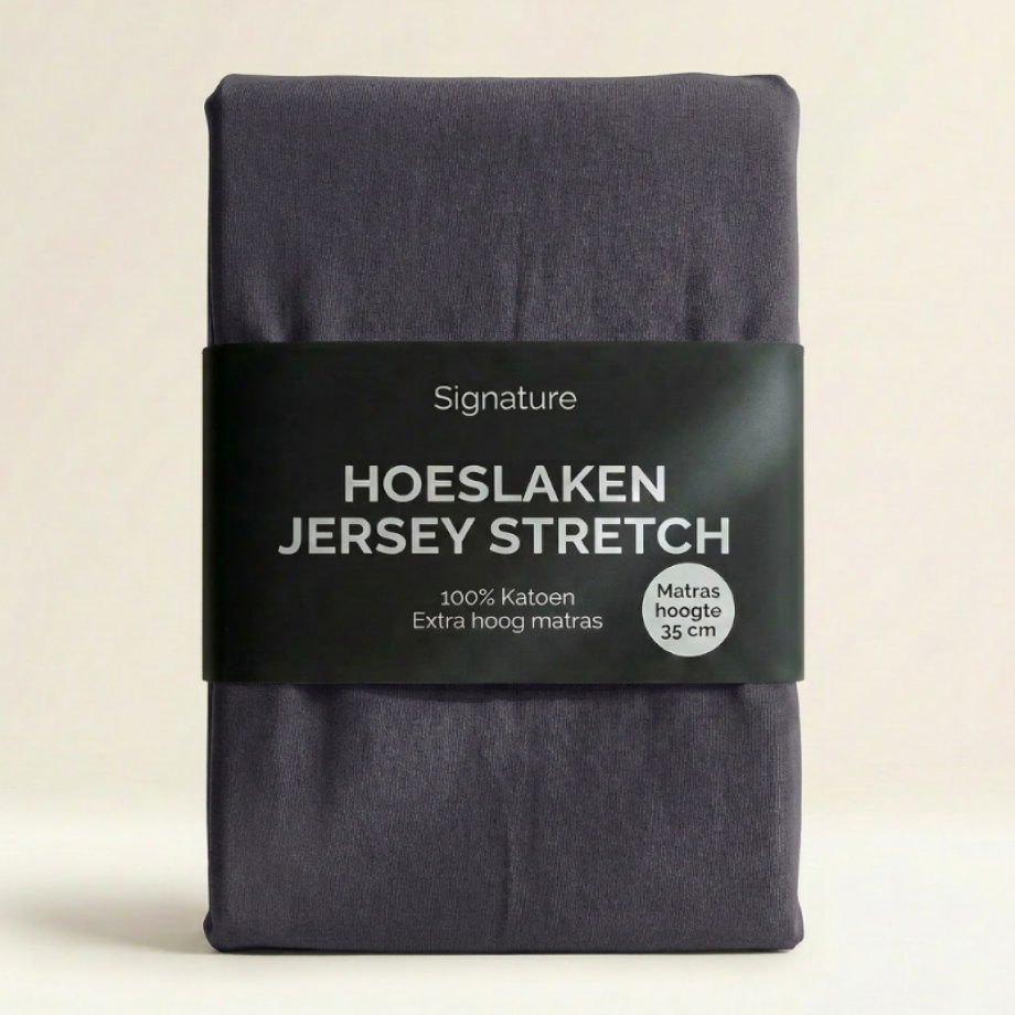 Hoeslaken - Katoen Jersey Stretch - Extra Hoog - Donker Grijs - 140x200cm - Grijs - Signature - Dekbed-Discounter.nl Hoeslaken - Katoen Jersey Stretch - Extra Hoog - Donker Grijs - 140x200cm - Grijs - Signature - Dekbed-Discounter.nl afbeelding