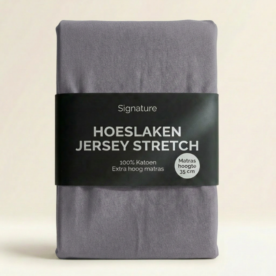 Hoeslaken - Katoen Jersey Stretch - Extra Hoog - Zilver Grijs - 180x200cm - Grijs - Signature - Dekbed-Discounter.nl Hoeslaken - Katoen Jersey Stretch - Extra Hoog - Zilver Grijs - 180x200cm - Grijs - Signature - Dekbed-Discounter.nl afbeelding