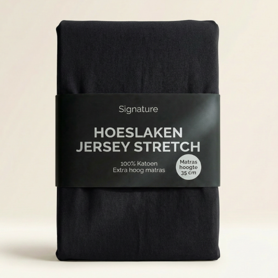Hoeslaken - Katoen Jersey Stretch - Extra Hoog - Zwart - 120x200cm - Zwart - Signature - Dekbed-Discounter.nl Hoeslaken - Katoen Jersey Stretch - Extra Hoog - Zwart - 120x200cm - Zwart - Signature - Dekbed-Discounter.nl afbeelding