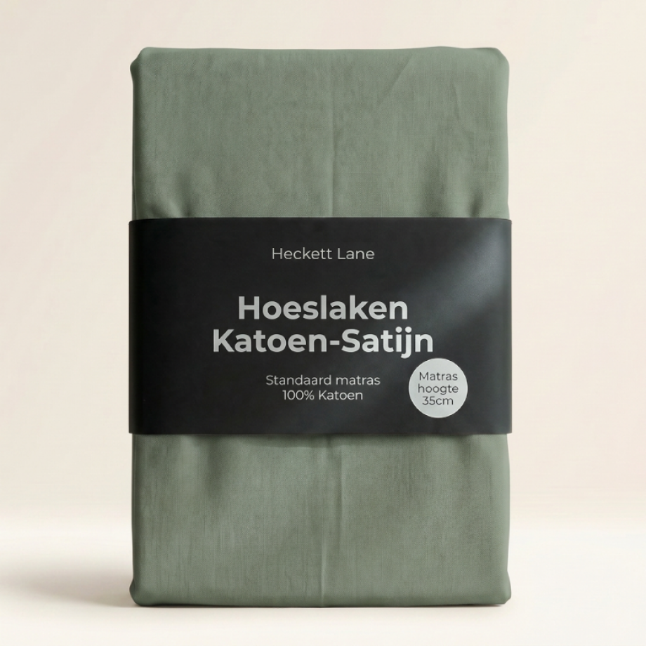 Hoeslaken Katoen-Satijn - Groen - Dekbed-Discounter.nl afbeelding 