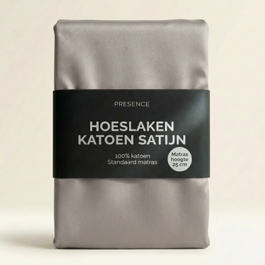 Hoeslaken - Katoen Satijn - Zilver - 180x210cm - Zilver - Presence - Dekbed-Discounter.nl afbeelding 