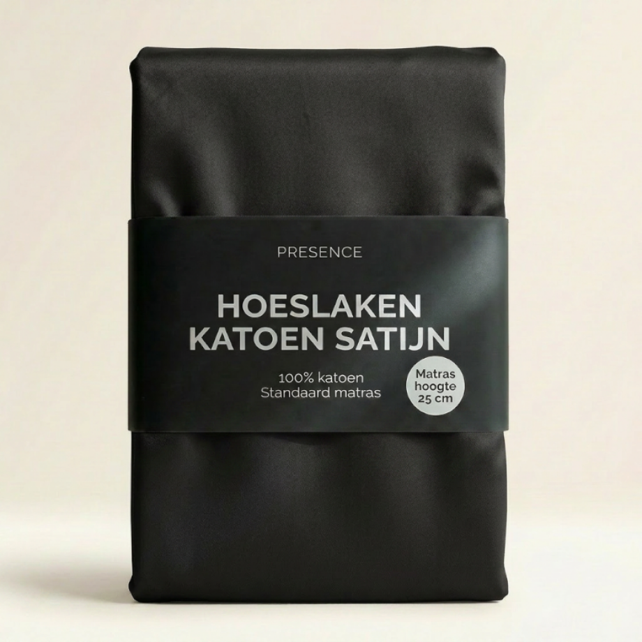 Hoeslaken - Katoen Satijn - Zwart - 90x200cm - Zwart - Presence - Dekbed-Discounter.nl Hoeslaken - Katoen Satijn - Zwart - 90x200cm - Zwart - Presence - Dekbed-Discounter.nl afbeelding