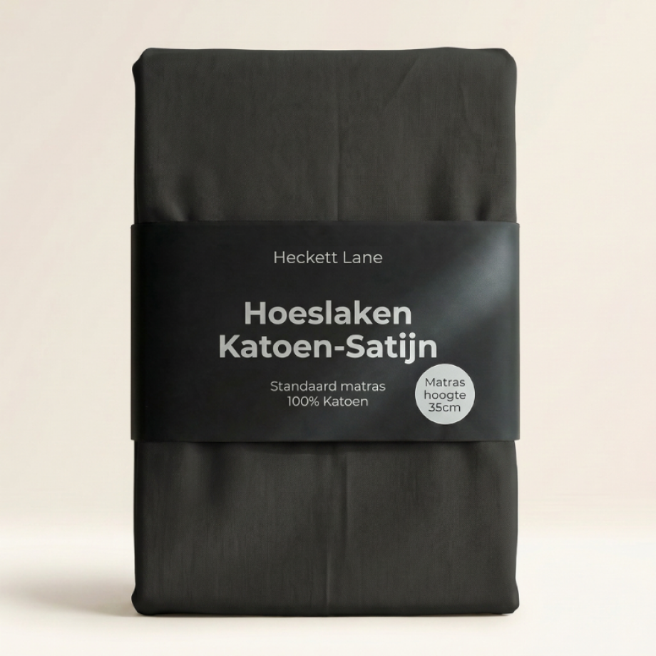 Hoeslaken Katoen-Satijn - Zwart - Dekbed-Discounter.nl afbeelding 